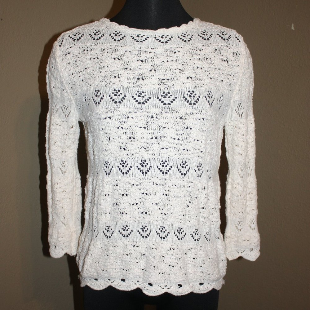 ZARAKNIT IVORY COTTON KNITTED SWEATER OPEN BACK WITH BUTTONS - MEDIUM 4 6